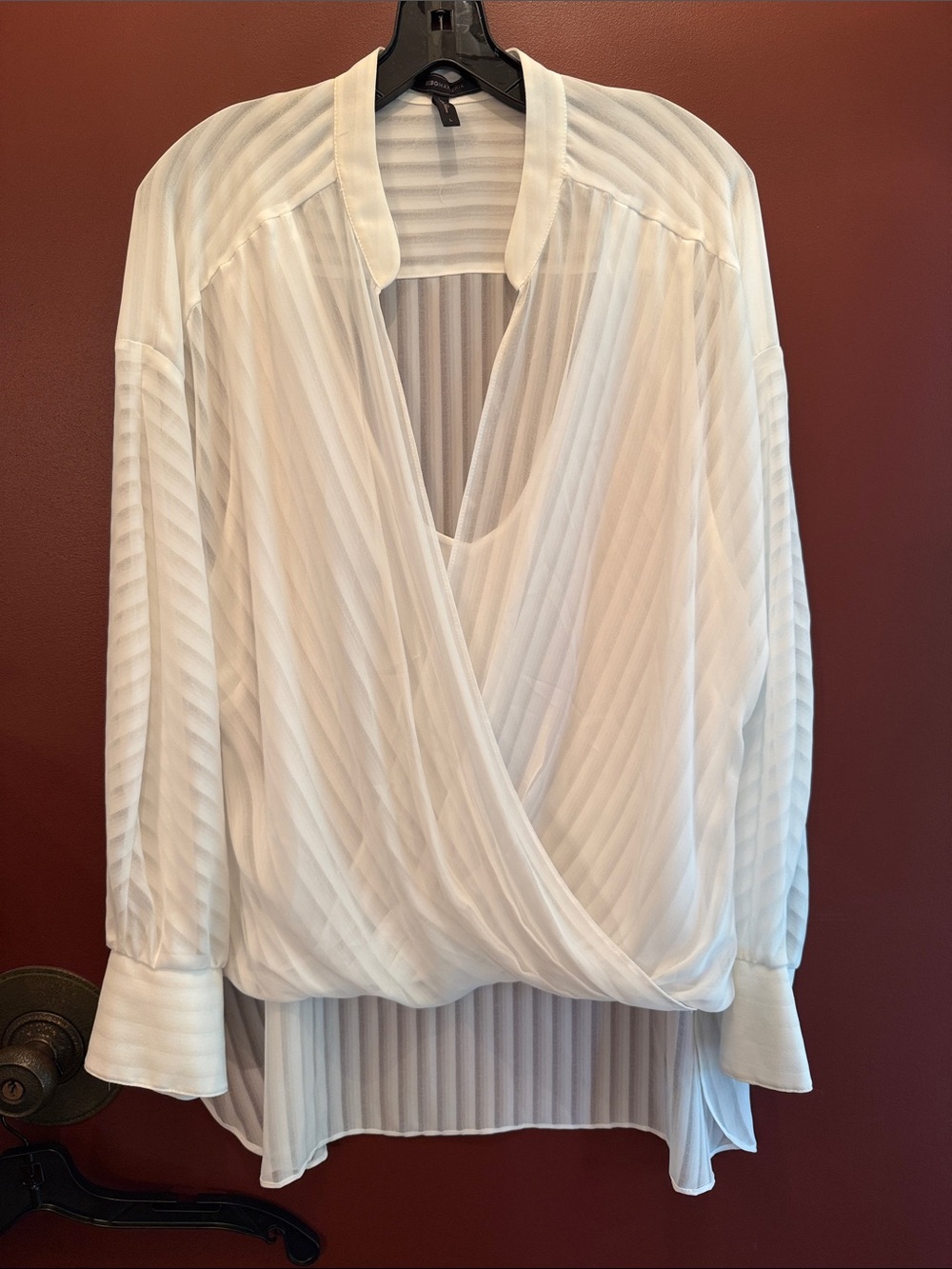 BCBG Women’s White Surplice Blouse - Lightweight Pleated Top